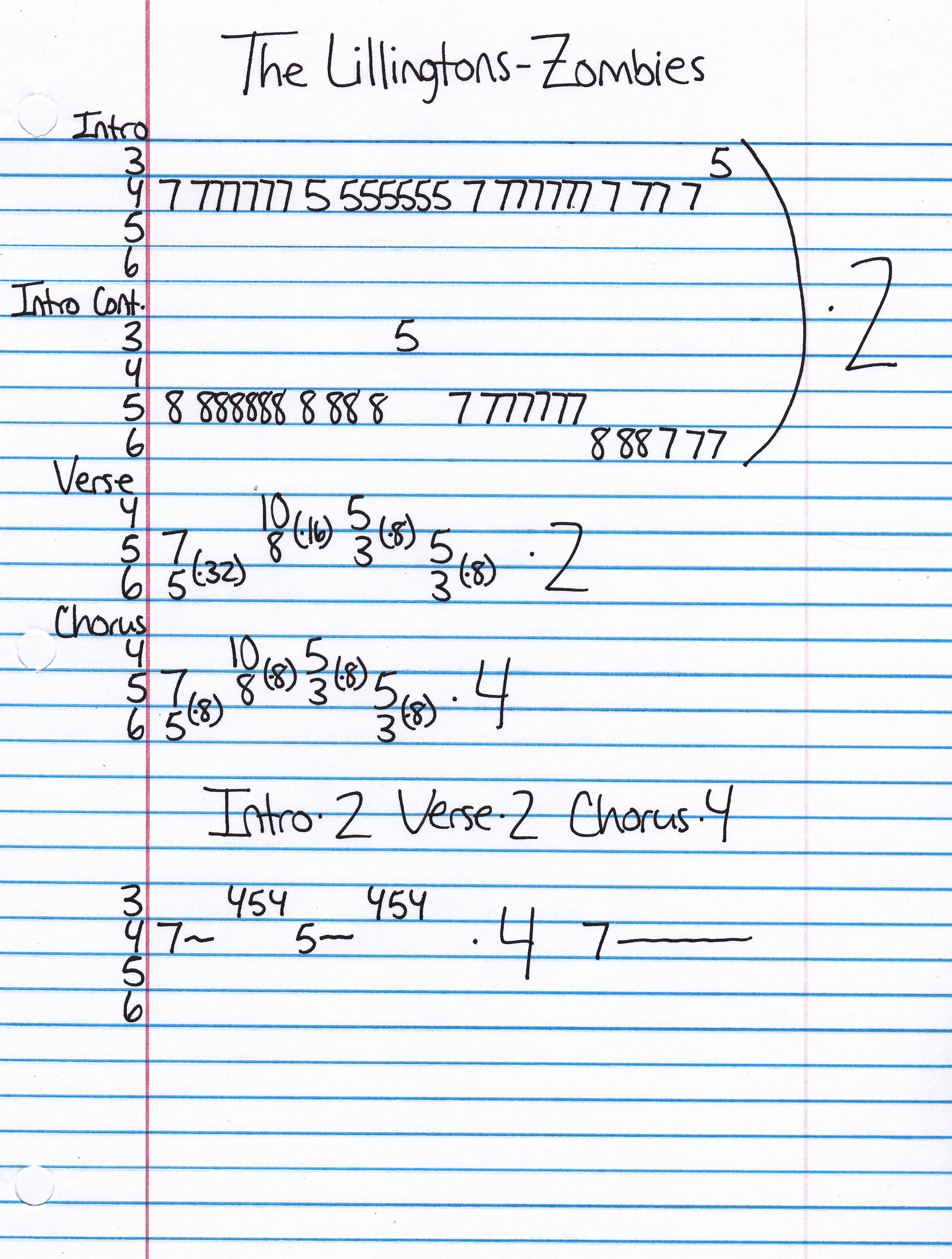 High quality guitar tab for Zombies by The Lillingtons off of the album The Too Late Show. ***Complete and accurate guitar tab!***